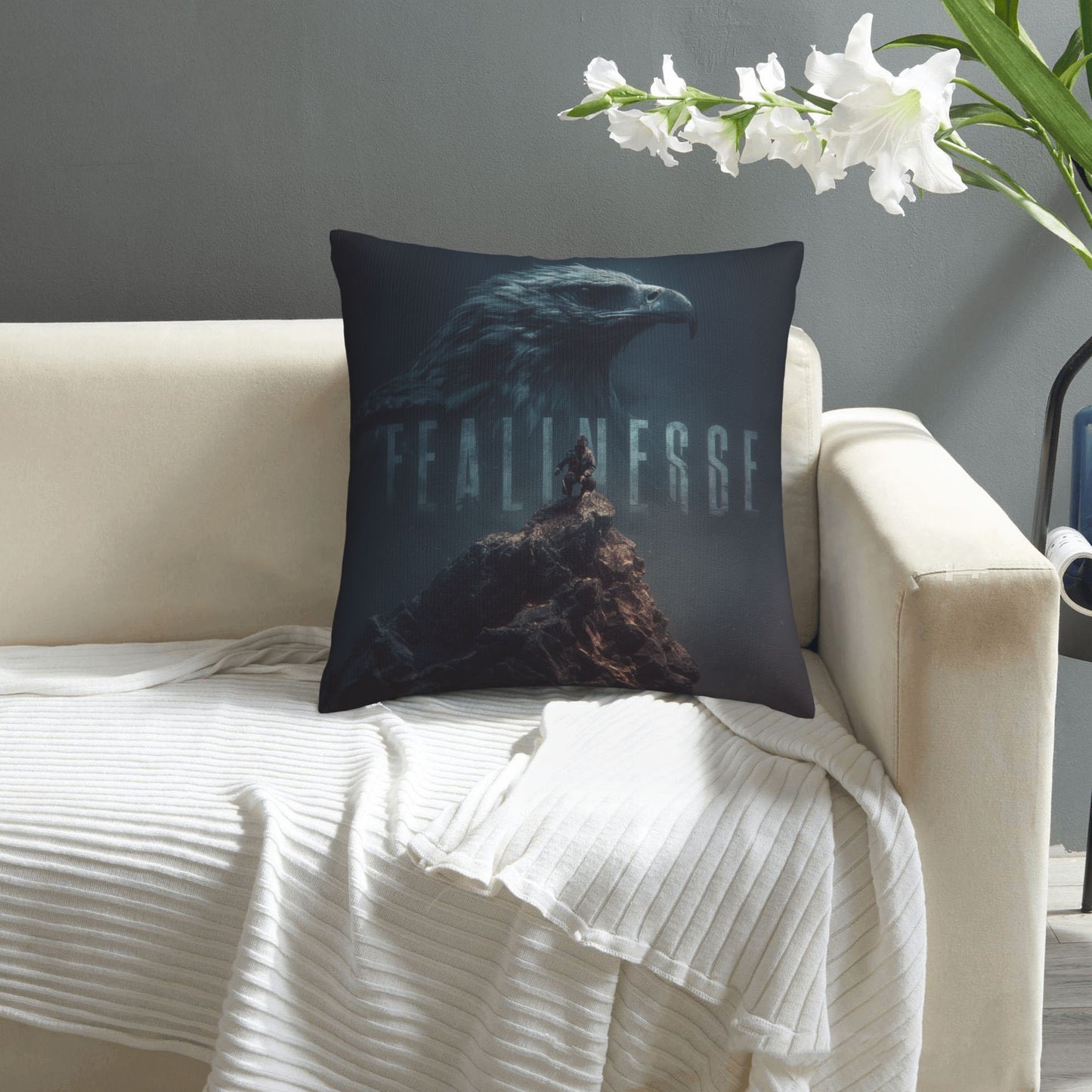 18"x18" Fearless Eagle Totem Pillow Cover – Motivational Climber Illustration Cushion for Inspirational Spaces