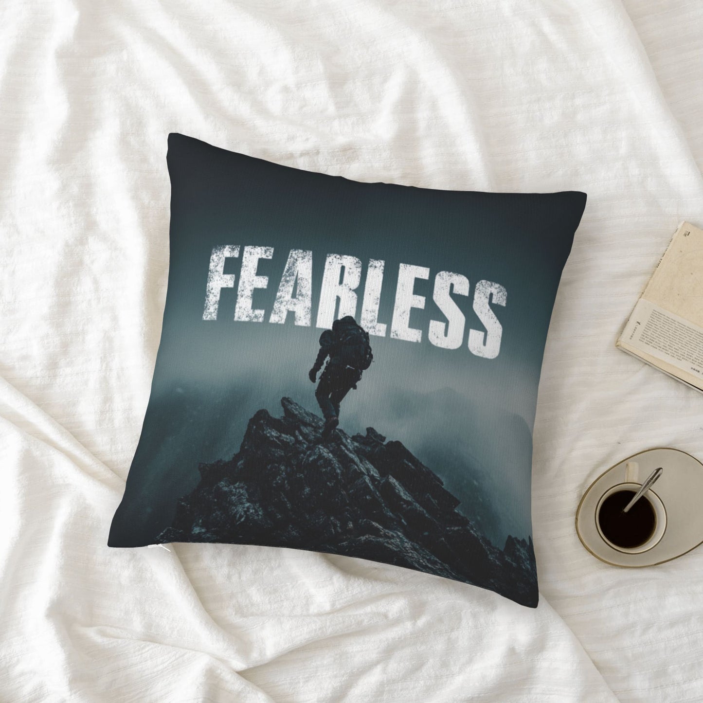 18"x18" Fearless Climber Motivational Pillow Cover – Bold Adventure Theme Cushion for Gym, Studio, or Home