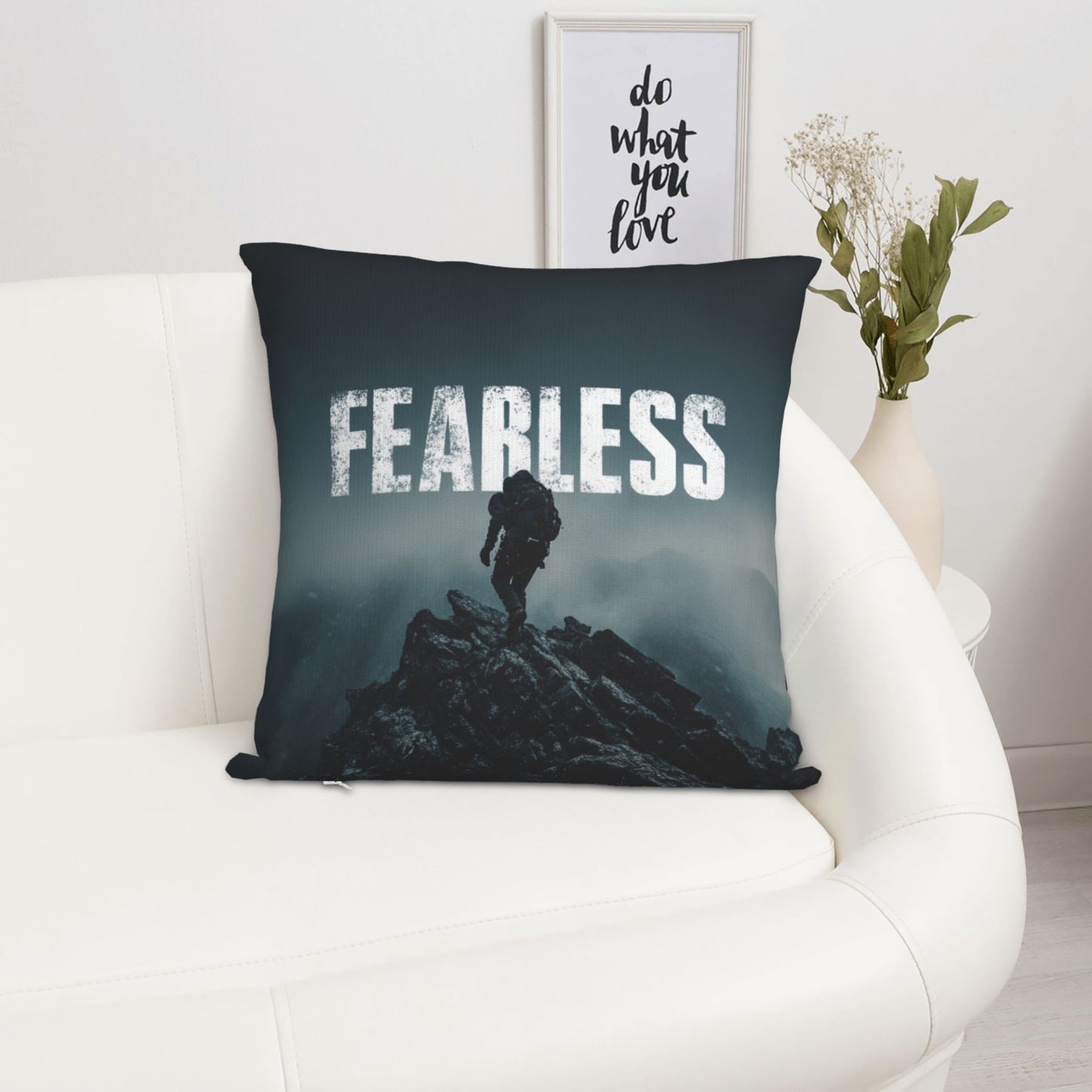 18"x18" Fearless Climber Motivational Pillow Cover – Bold Adventure Theme Cushion for Gym, Studio, or Home
