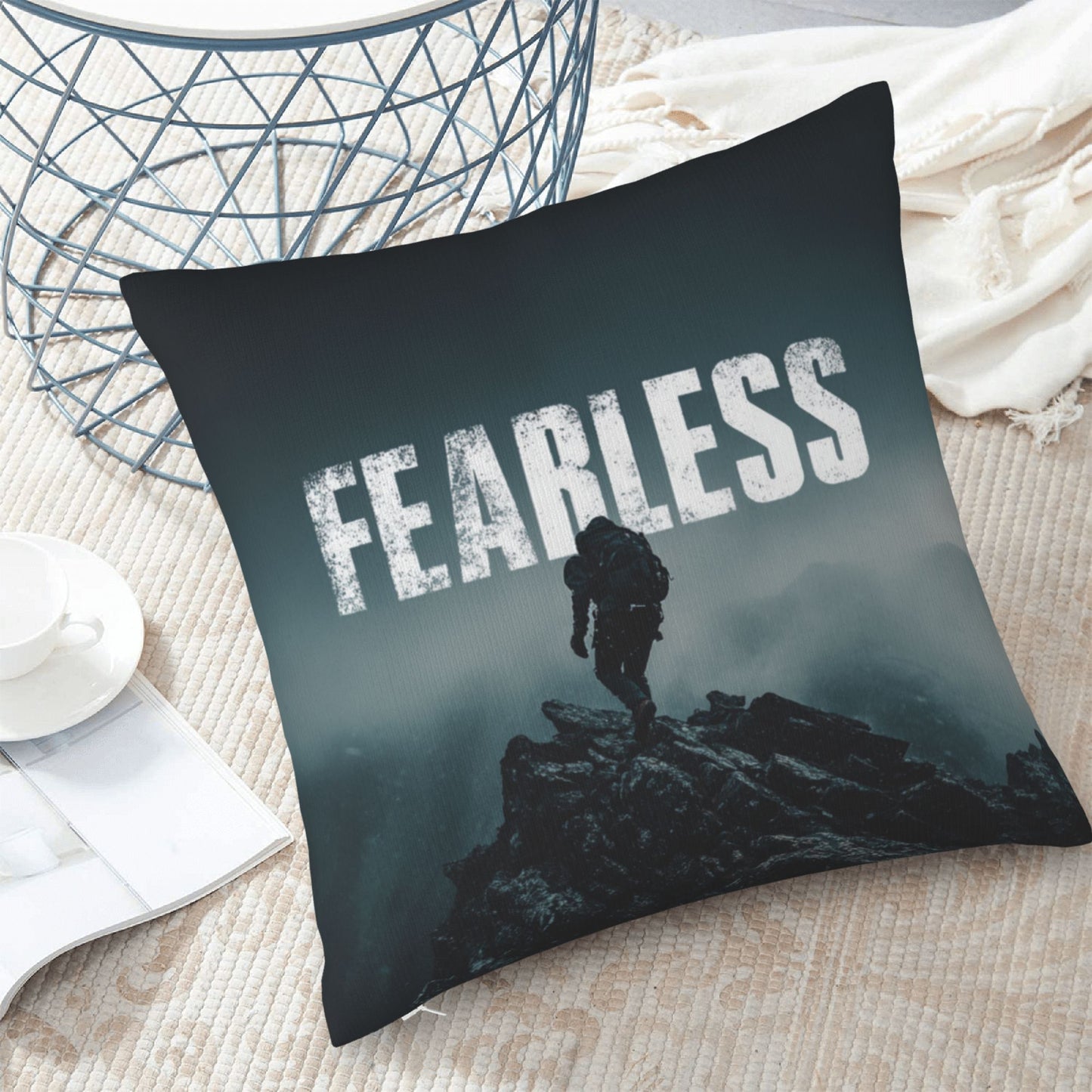 18"x18" Fearless Climber Motivational Pillow Cover – Bold Adventure Theme Cushion for Gym, Studio, or Home