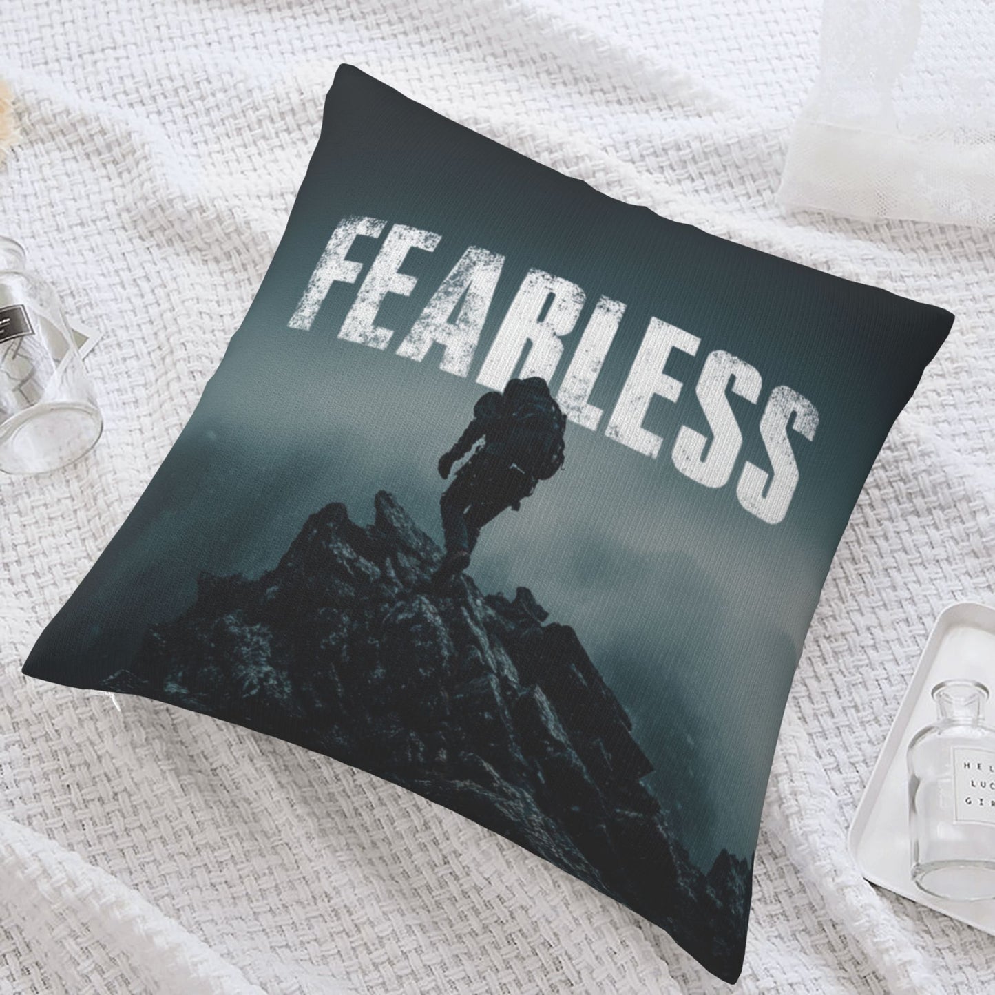 18"x18" Fearless Climber Motivational Pillow Cover – Bold Adventure Theme Cushion for Gym, Studio, or Home