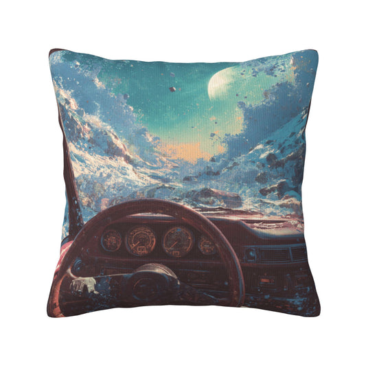 18"x18" Interstellar Cockpit Pillow Cover – Sci-Fi Driving View Fantasy Cushion for Futuristic Interiors