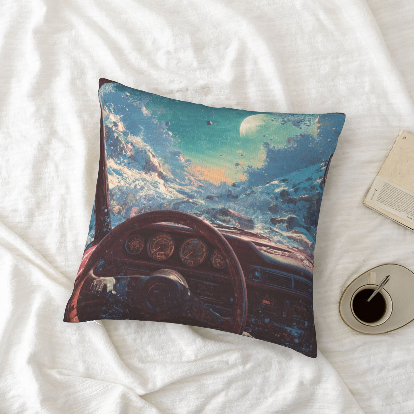 18"x18" Interstellar Cockpit Pillow Cover – Sci-Fi Driving View Fantasy Cushion for Futuristic Interiors