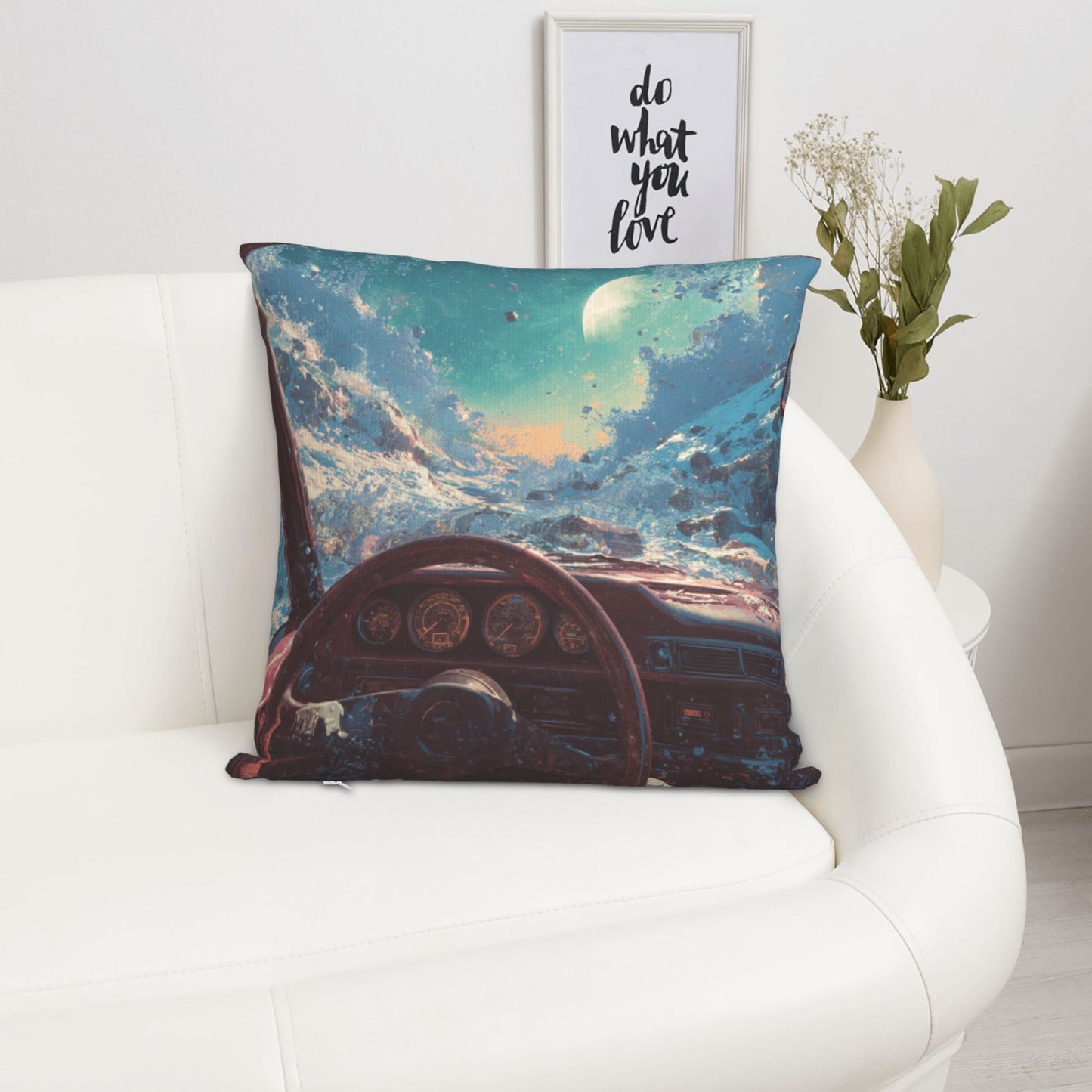 18"x18" Interstellar Cockpit Pillow Cover – Sci-Fi Driving View Fantasy Cushion for Futuristic Interiors