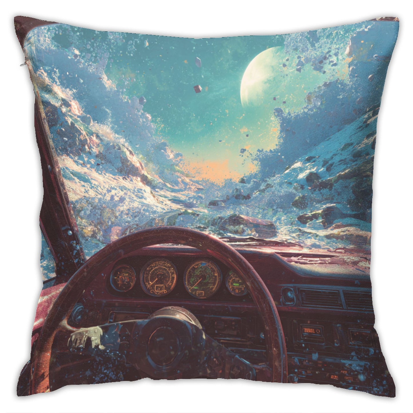 18"x18" Interstellar Cockpit Pillow Cover – Sci-Fi Driving View Fantasy Cushion for Futuristic Interiors