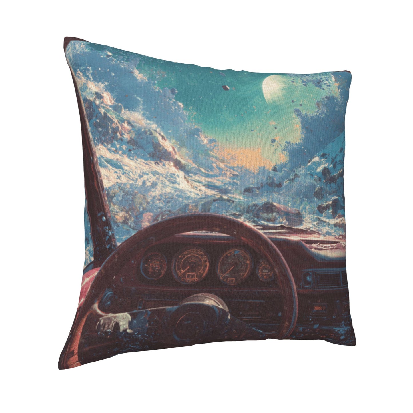 18"x18" Interstellar Cockpit Pillow Cover – Sci-Fi Driving View Fantasy Cushion for Futuristic Interiors