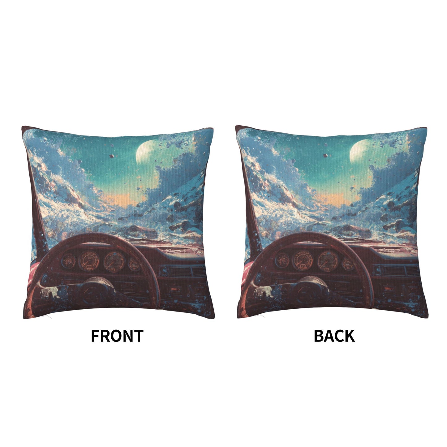 18"x18" Interstellar Cockpit Pillow Cover – Sci-Fi Driving View Fantasy Cushion for Futuristic Interiors