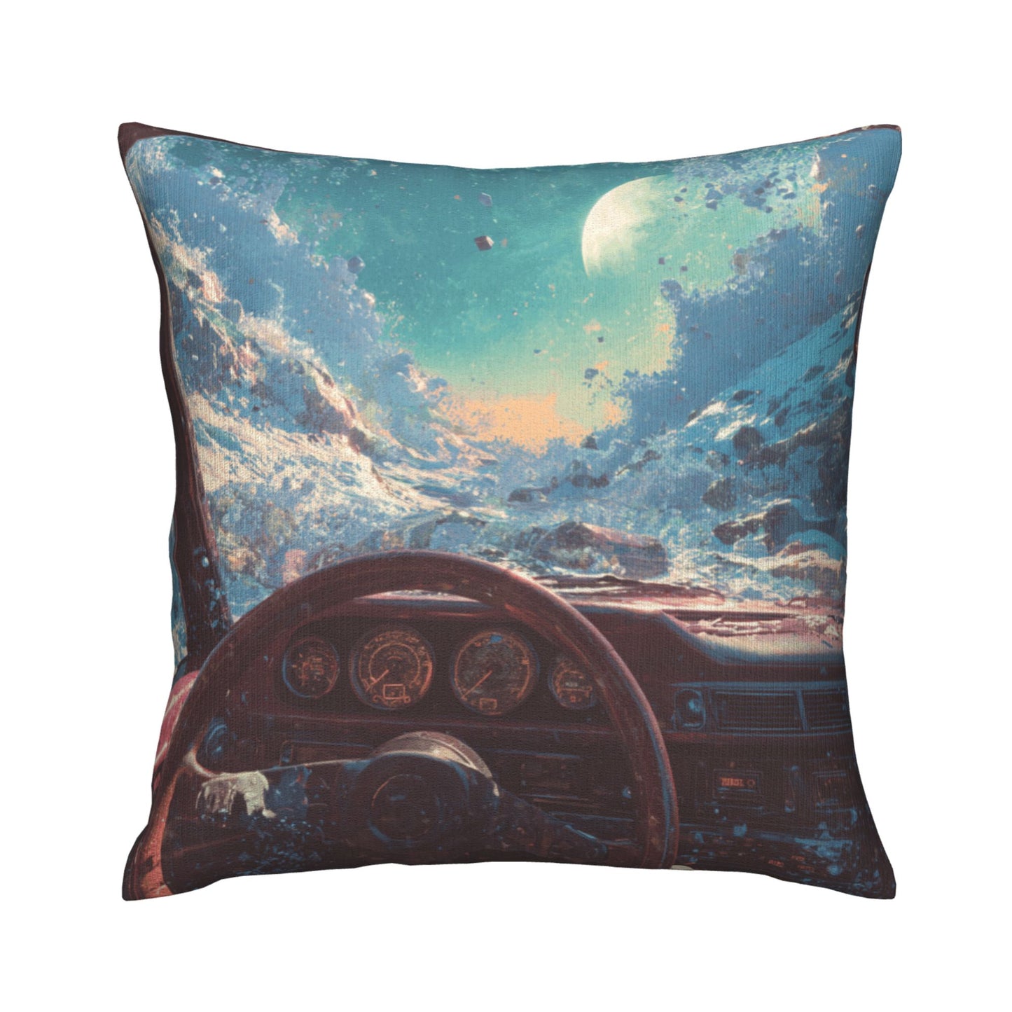 18"x18" Interstellar Cockpit Pillow Cover – Sci-Fi Driving View Fantasy Cushion for Futuristic Interiors