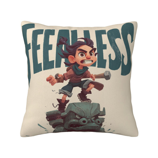 18"x18" Fearless Cartoon Pillow Cover – Brave Adventurer Print Throw Pillowcase for Kids & Gamers