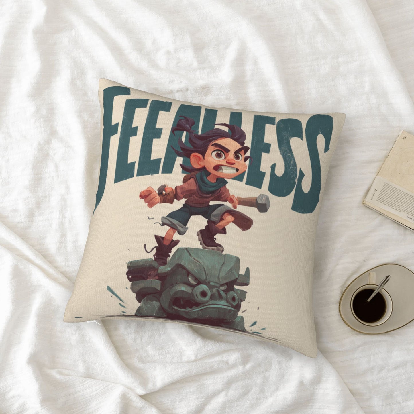 18"x18" Fearless Cartoon Pillow Cover – Brave Adventurer Print Throw Pillowcase for Kids & Gamers