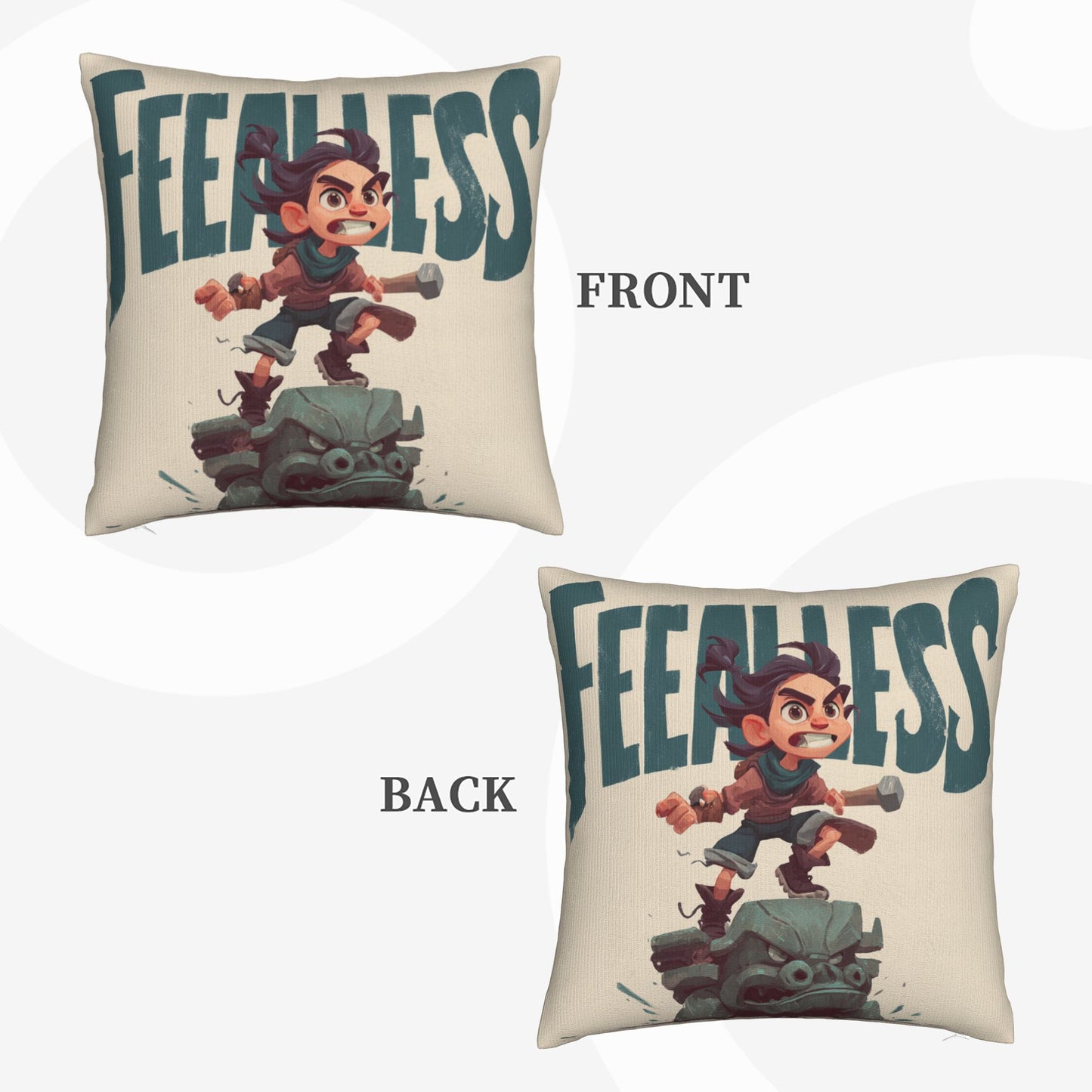 18"x18" Fearless Cartoon Pillow Cover – Brave Adventurer Print Throw Pillowcase for Kids & Gamers