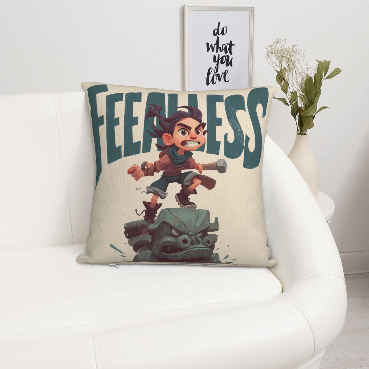 18"x18" Fearless Cartoon Pillow Cover – Brave Adventurer Print Throw Pillowcase for Kids & Gamers