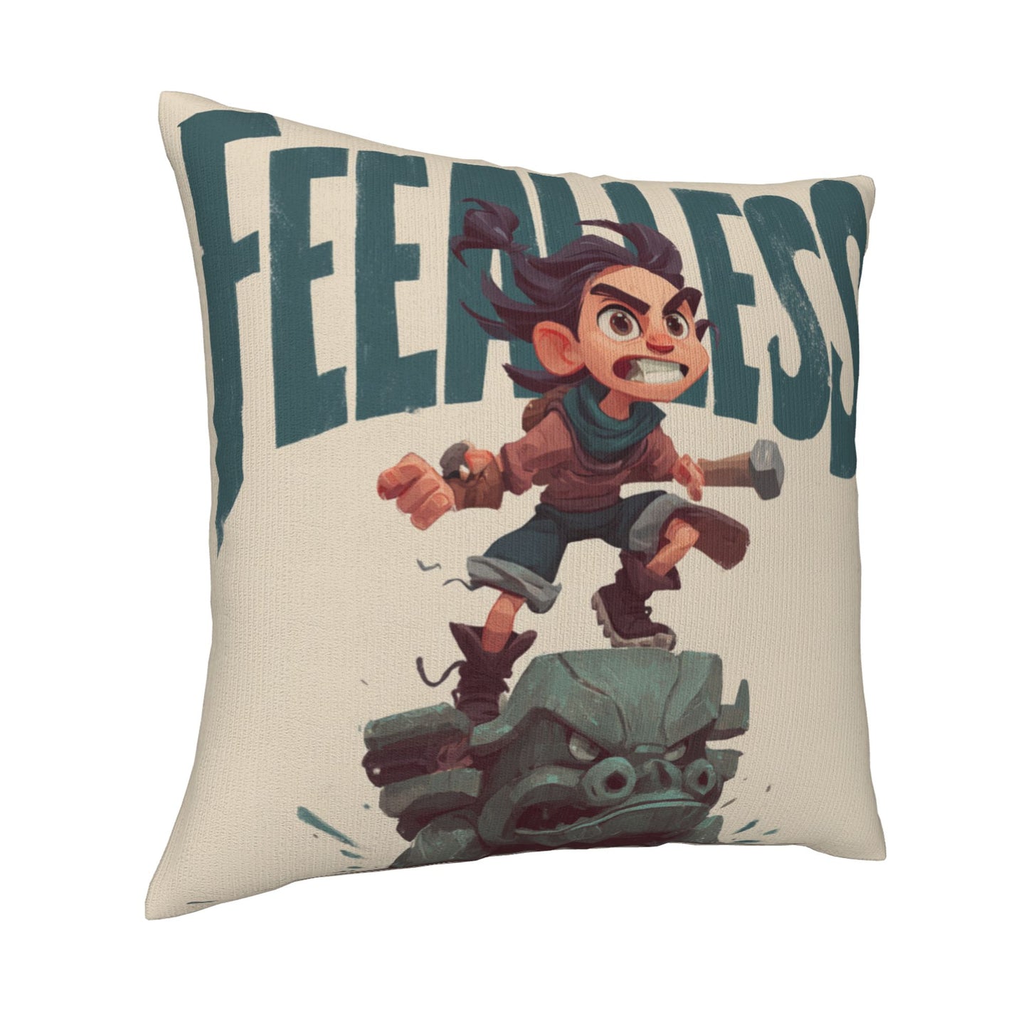 18"x18" Fearless Cartoon Pillow Cover – Brave Adventurer Print Throw Pillowcase for Kids & Gamers