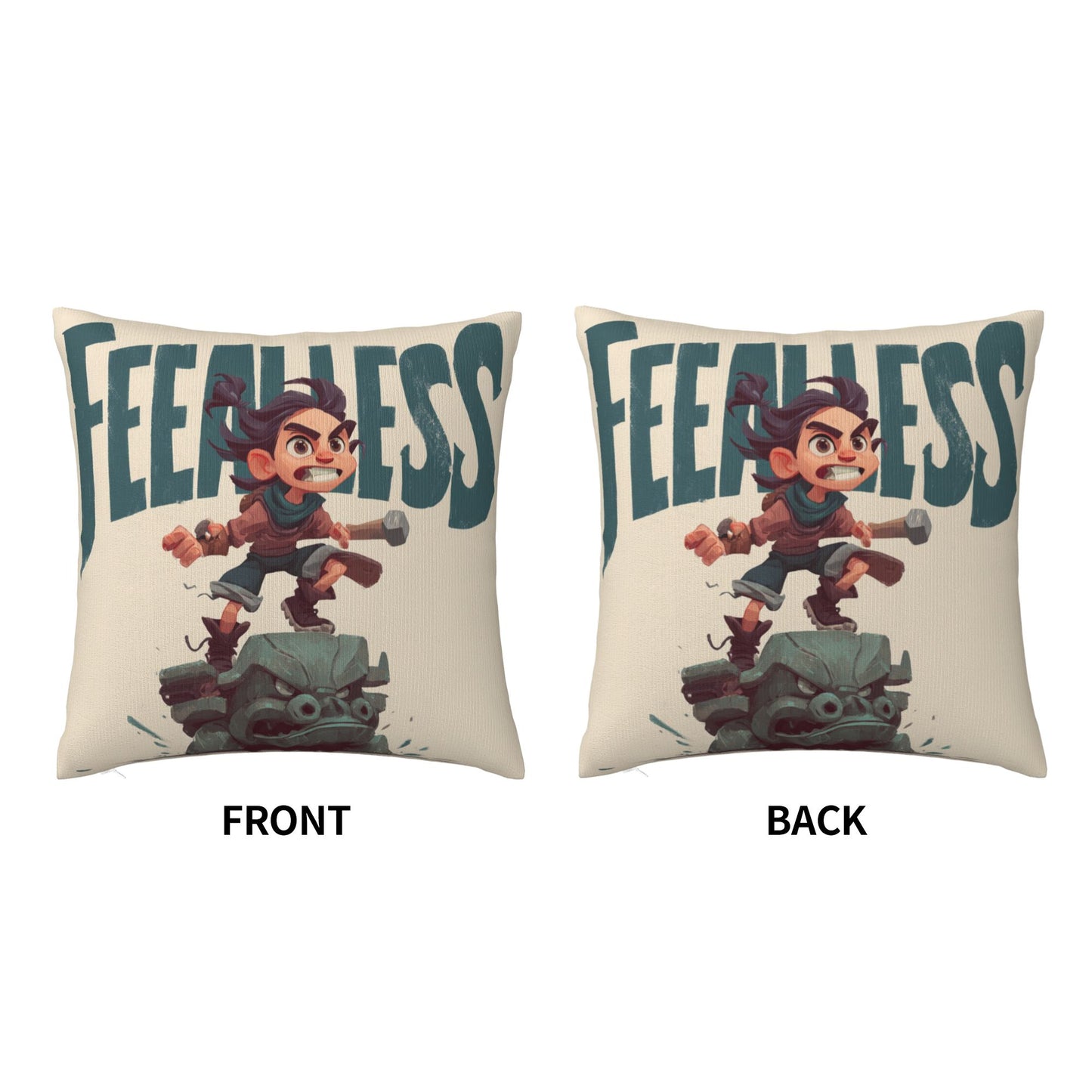 18"x18" Fearless Cartoon Pillow Cover – Brave Adventurer Print Throw Pillowcase for Kids & Gamers