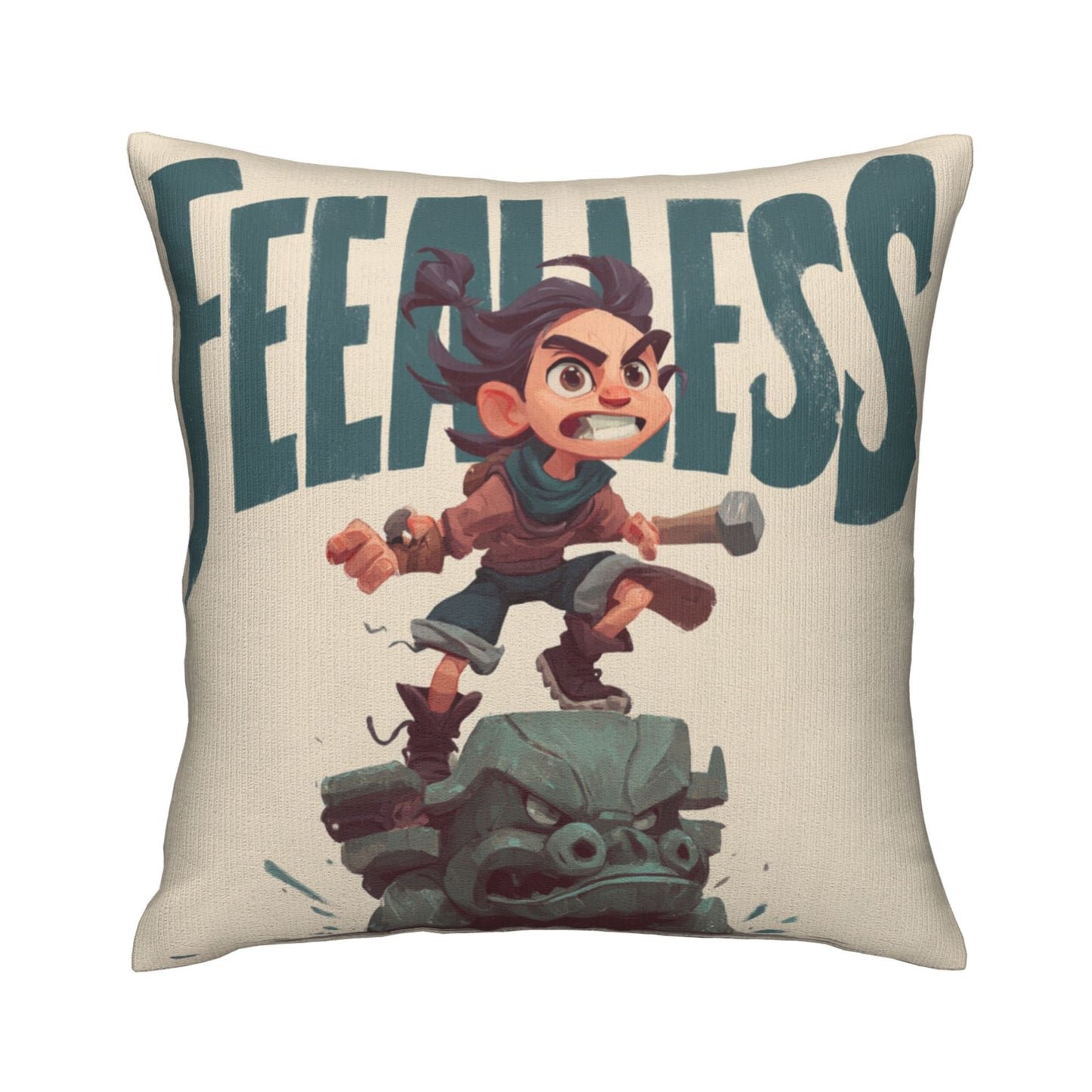 18"x18" Fearless Cartoon Pillow Cover – Brave Adventurer Print Throw Pillowcase for Kids & Gamers