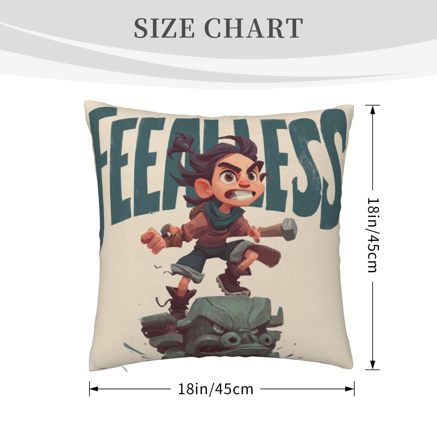 18"x18" Fearless Cartoon Pillow Cover – Brave Adventurer Print Throw Pillowcase for Kids & Gamers