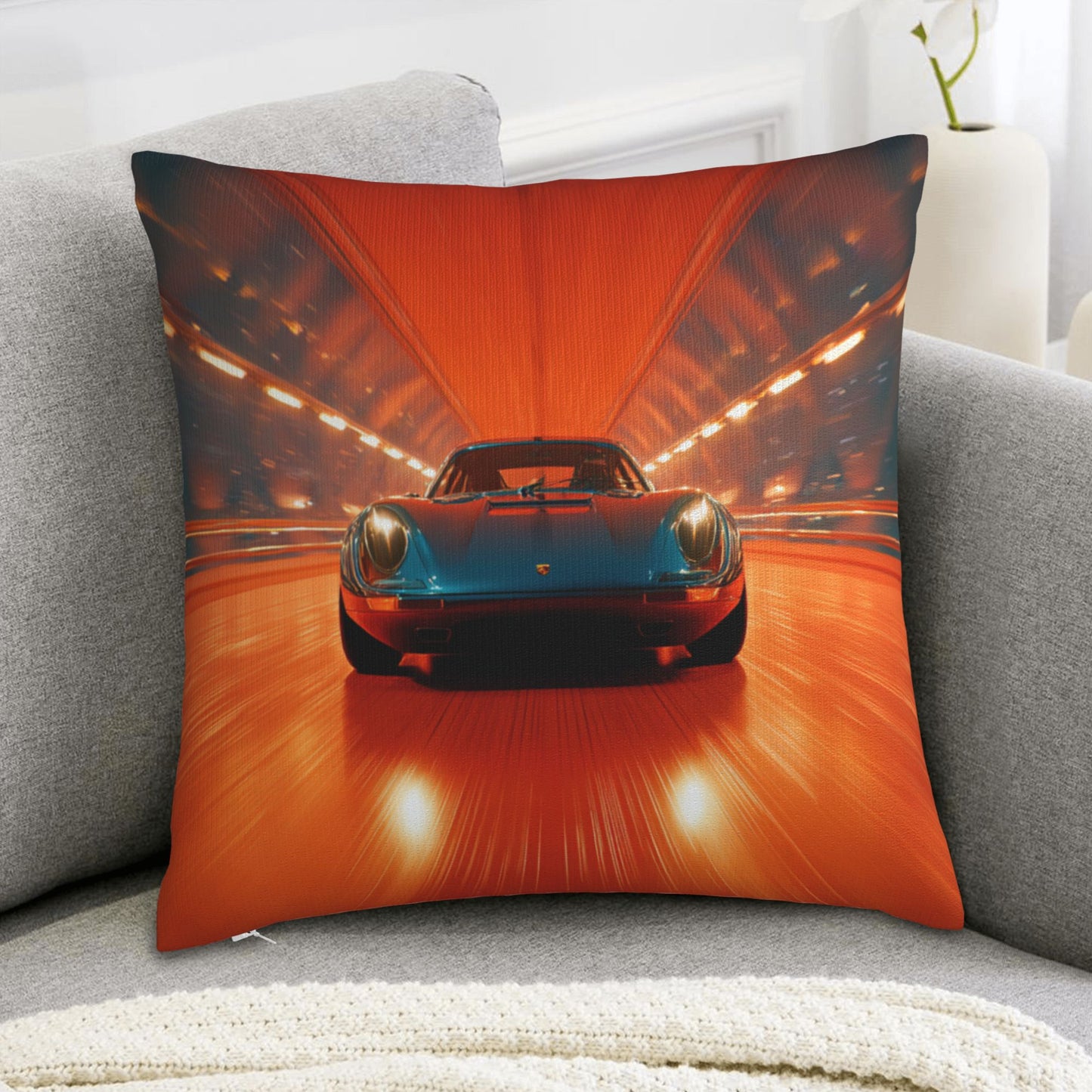 18"x18" Racing Car Tunnel Throw Pillow Cover – Speed Theme Decorative Cushion Case for Couch, Bedroom, or Car Seat