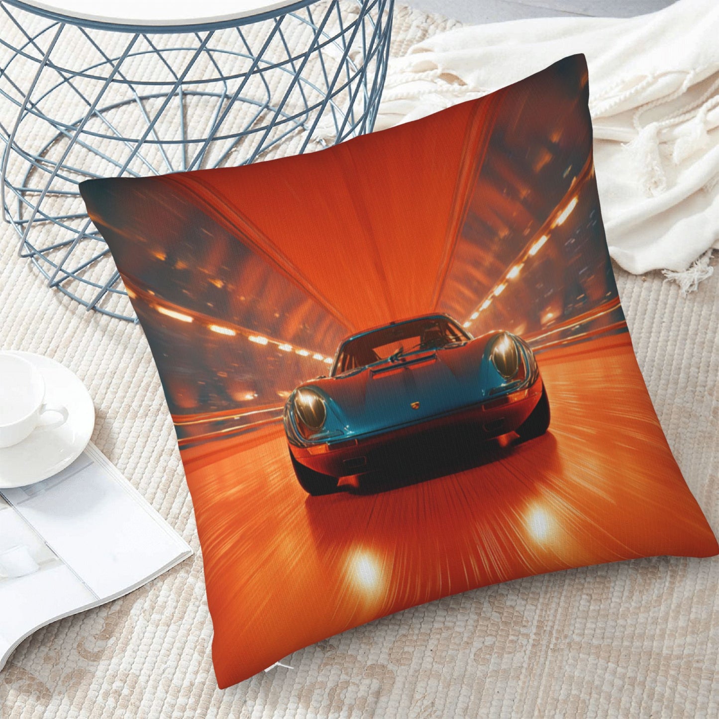 18"x18" Racing Car Tunnel Throw Pillow Cover – Speed Theme Decorative Cushion Case for Couch, Bedroom, or Car Seat