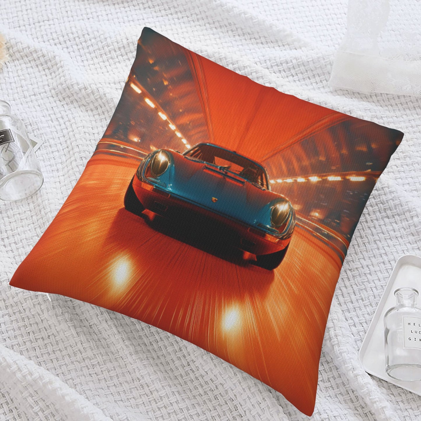 18"x18" Racing Car Tunnel Throw Pillow Cover – Speed Theme Decorative Cushion Case for Couch, Bedroom, or Car Seat