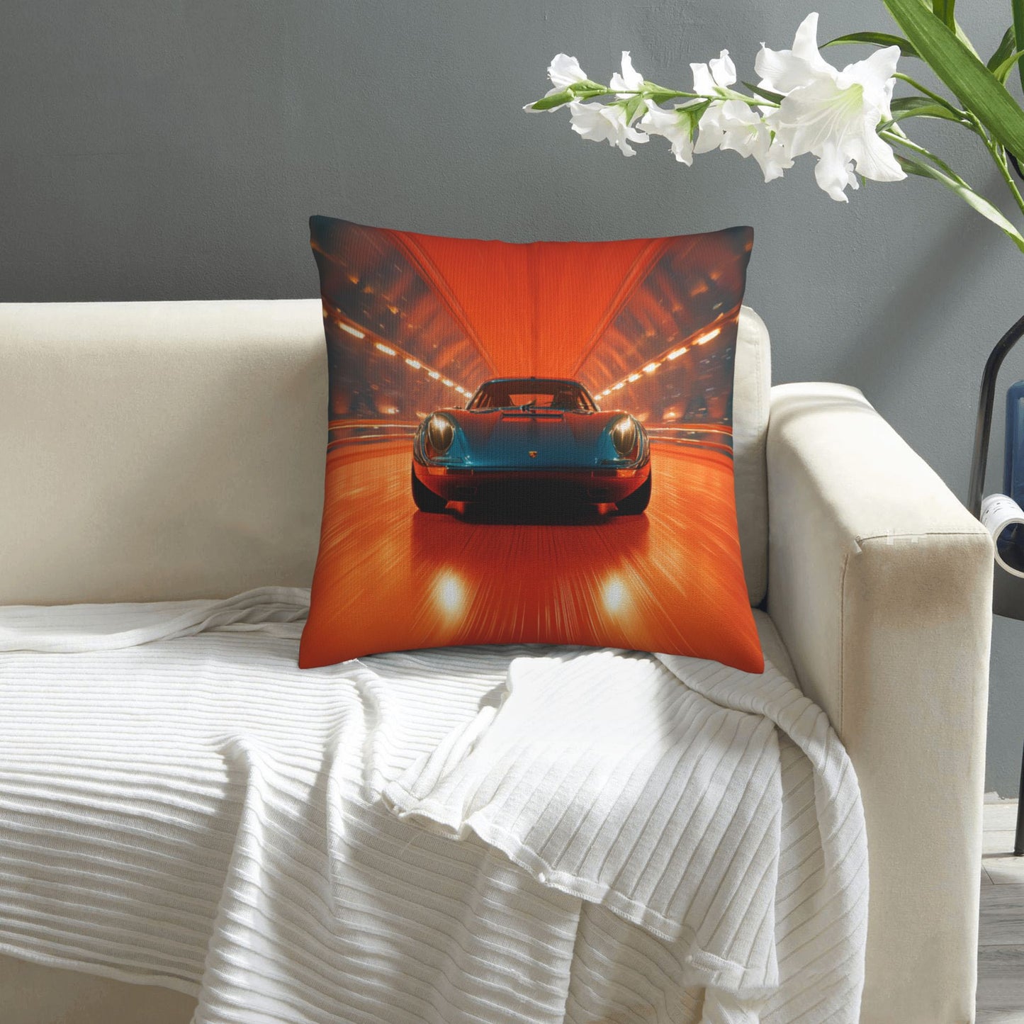 18"x18" Racing Car Tunnel Throw Pillow Cover – Speed Theme Decorative Cushion Case for Couch, Bedroom, or Car Seat