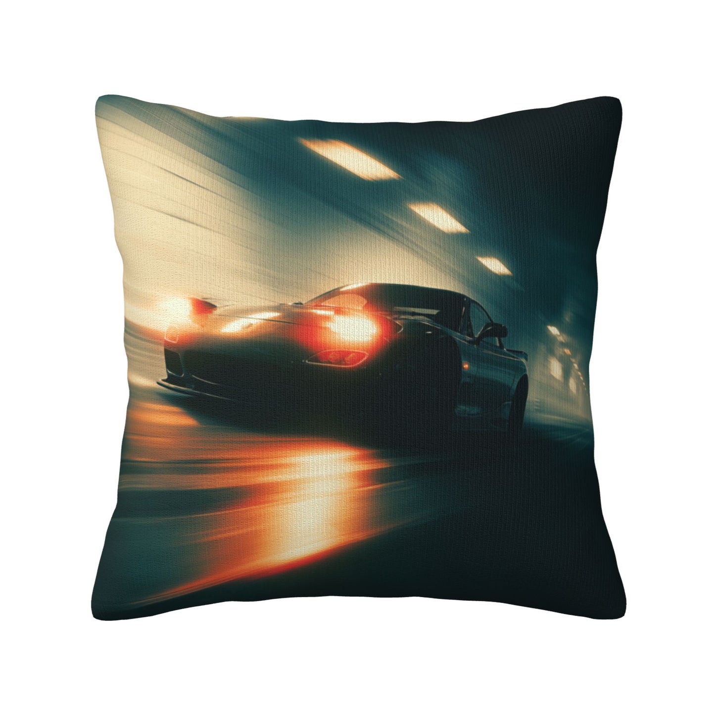 18"x18" Speeding Black Car Tunnel Pillow Cover – High-Speed Night Racing Decorative Throw Pillowcase