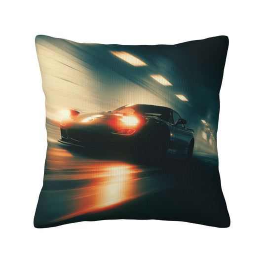 18"x18" Speeding Black Car Tunnel Pillow Cover – High-Speed Night Racing Decorative Throw Pillowcase