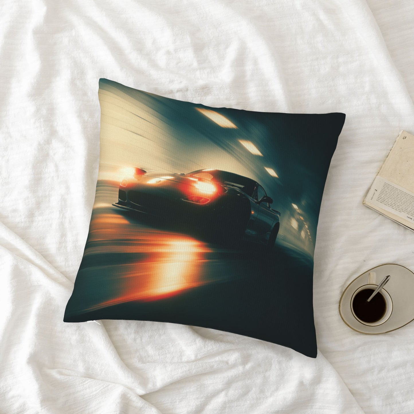 18"x18" Speeding Black Car Tunnel Pillow Cover – High-Speed Night Racing Decorative Throw Pillowcase