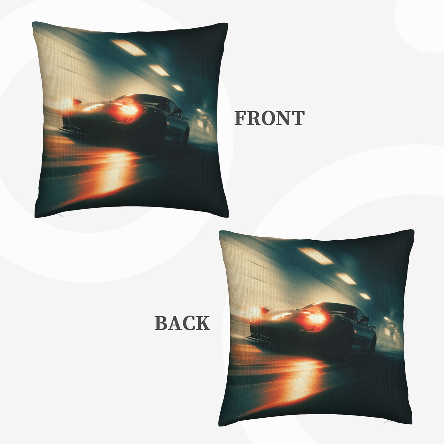18"x18" Speeding Black Car Tunnel Pillow Cover – High-Speed Night Racing Decorative Throw Pillowcase