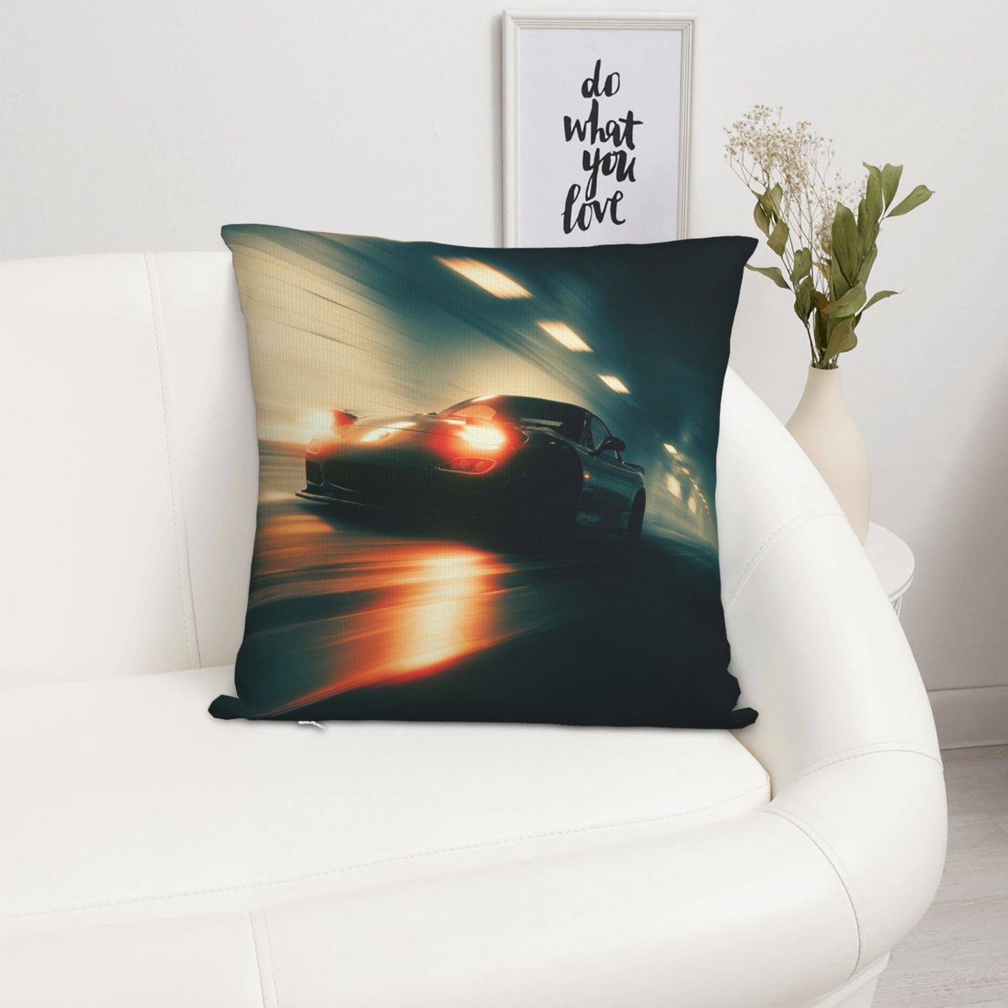 18"x18" Speeding Black Car Tunnel Pillow Cover – High-Speed Night Racing Decorative Throw Pillowcase