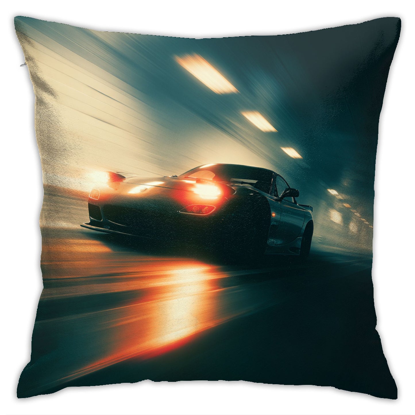 18"x18" Speeding Black Car Tunnel Pillow Cover – High-Speed Night Racing Decorative Throw Pillowcase