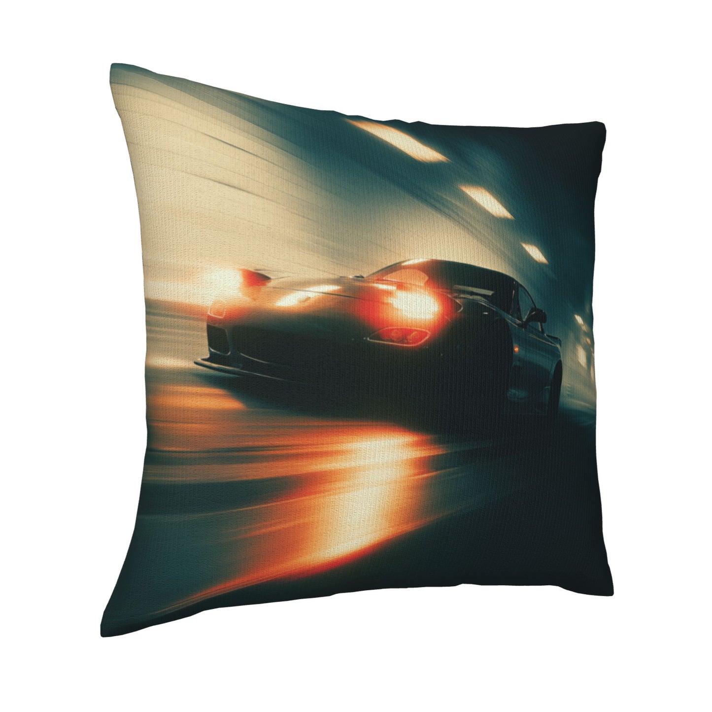 18"x18" Speeding Black Car Tunnel Pillow Cover – High-Speed Night Racing Decorative Throw Pillowcase