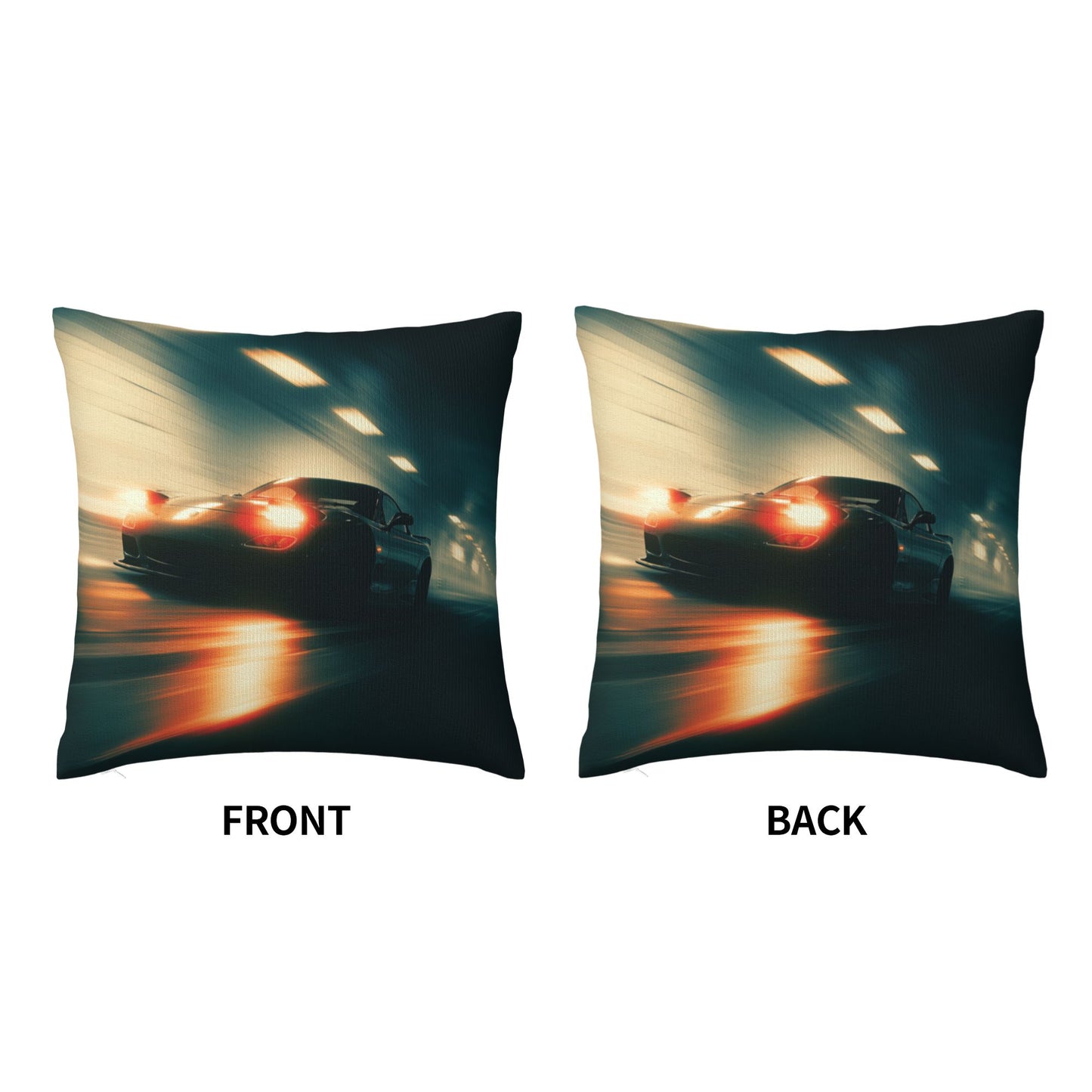 18"x18" Speeding Black Car Tunnel Pillow Cover – High-Speed Night Racing Decorative Throw Pillowcase
