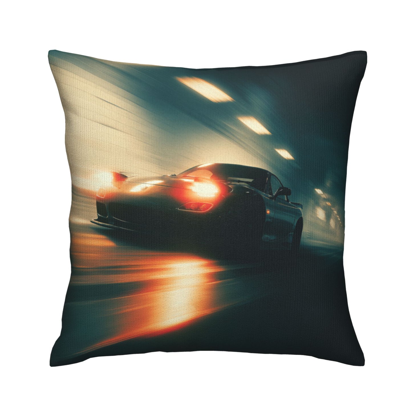 18"x18" Speeding Black Car Tunnel Pillow Cover – High-Speed Night Racing Decorative Throw Pillowcase