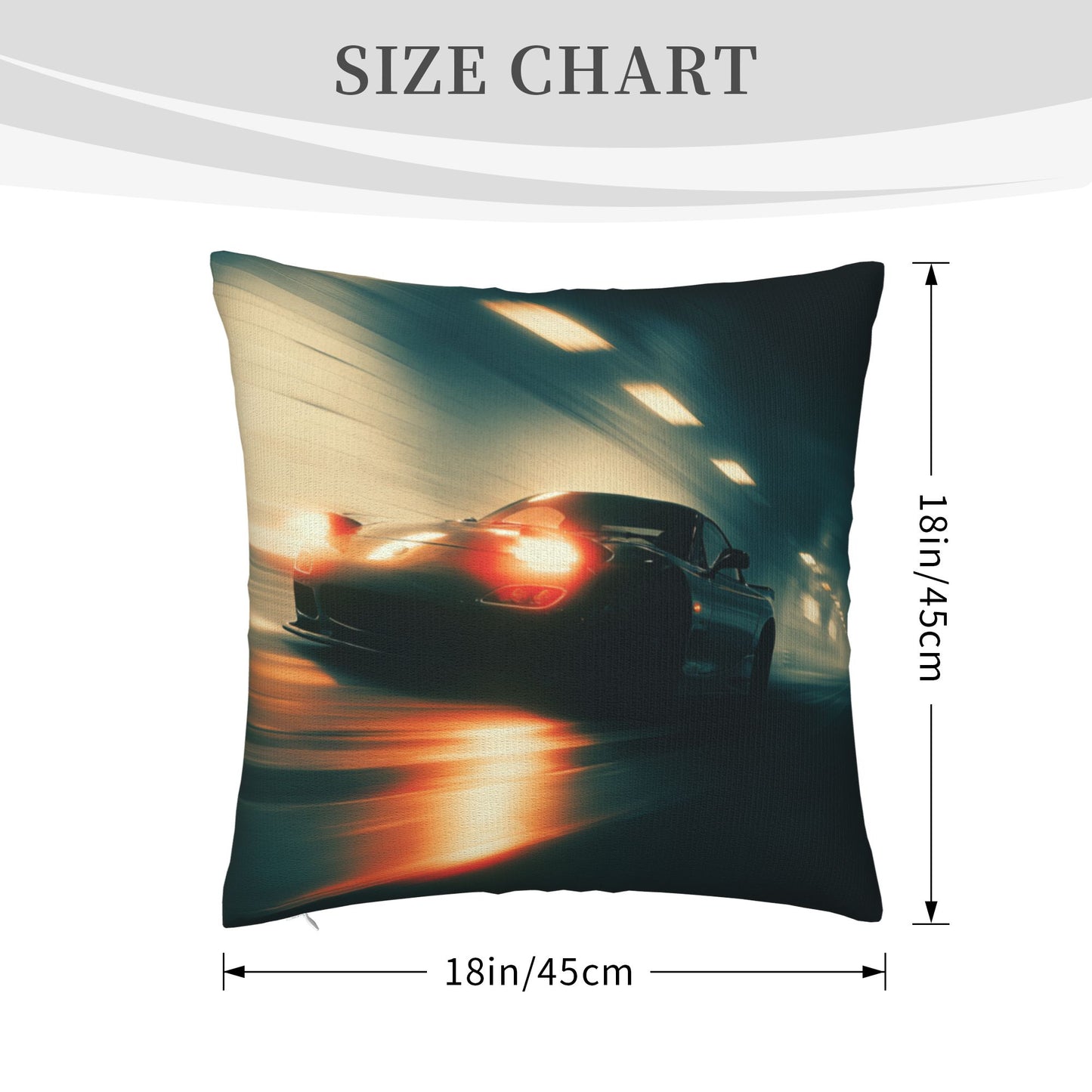 18"x18" Speeding Black Car Tunnel Pillow Cover – High-Speed Night Racing Decorative Throw Pillowcase