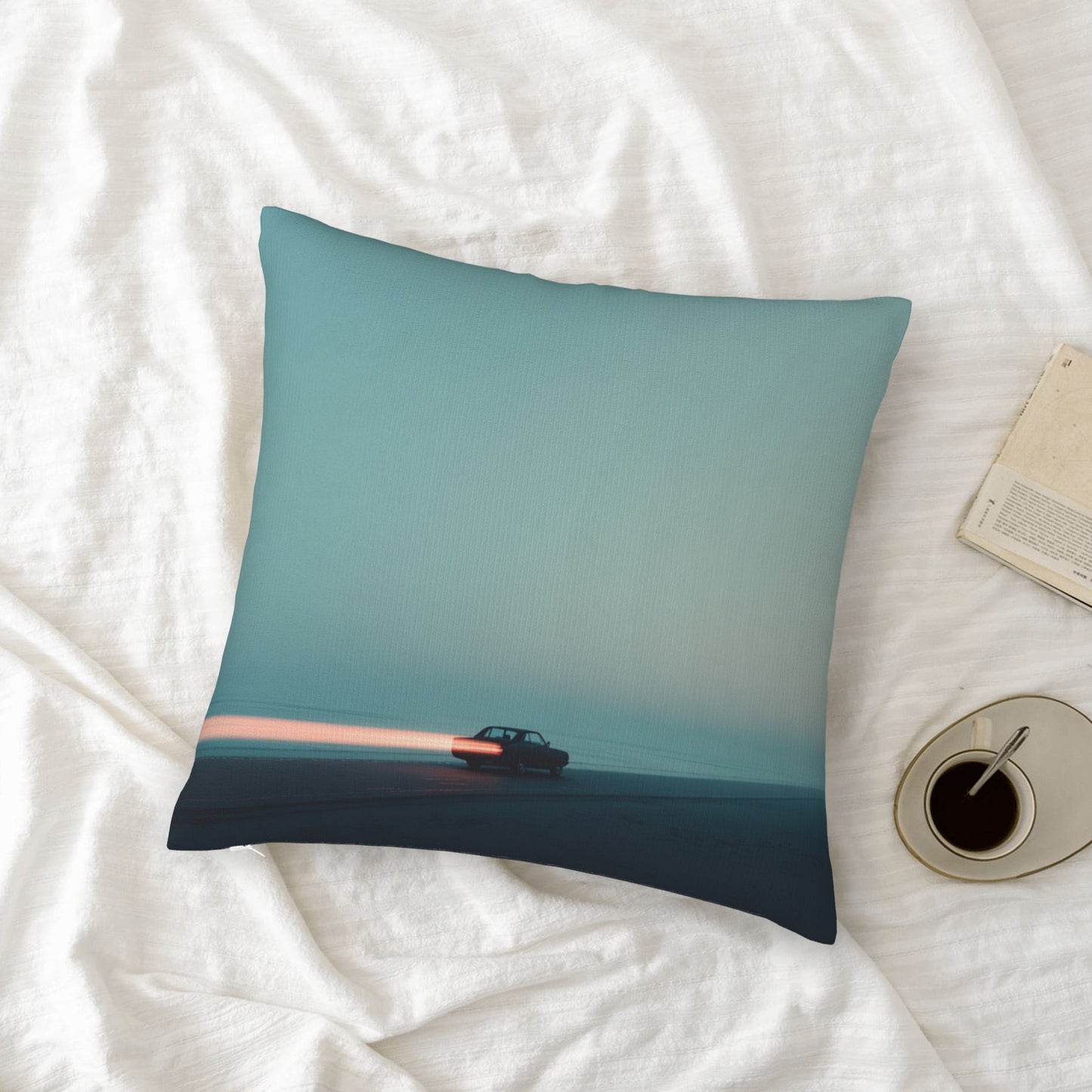 18"x18" Minimalist Sunset Car Journey Pillow Cover – Serene Road Trip Decorative Cushion Case