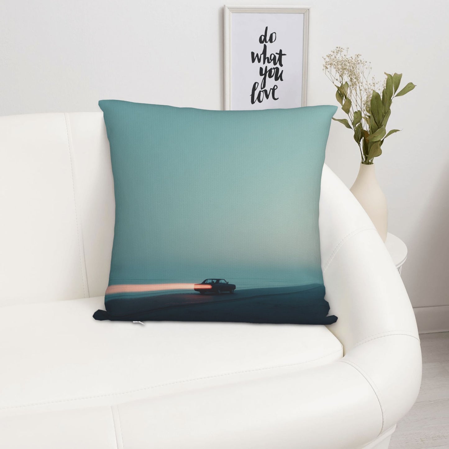 18"x18" Minimalist Sunset Car Journey Pillow Cover – Serene Road Trip Decorative Cushion Case