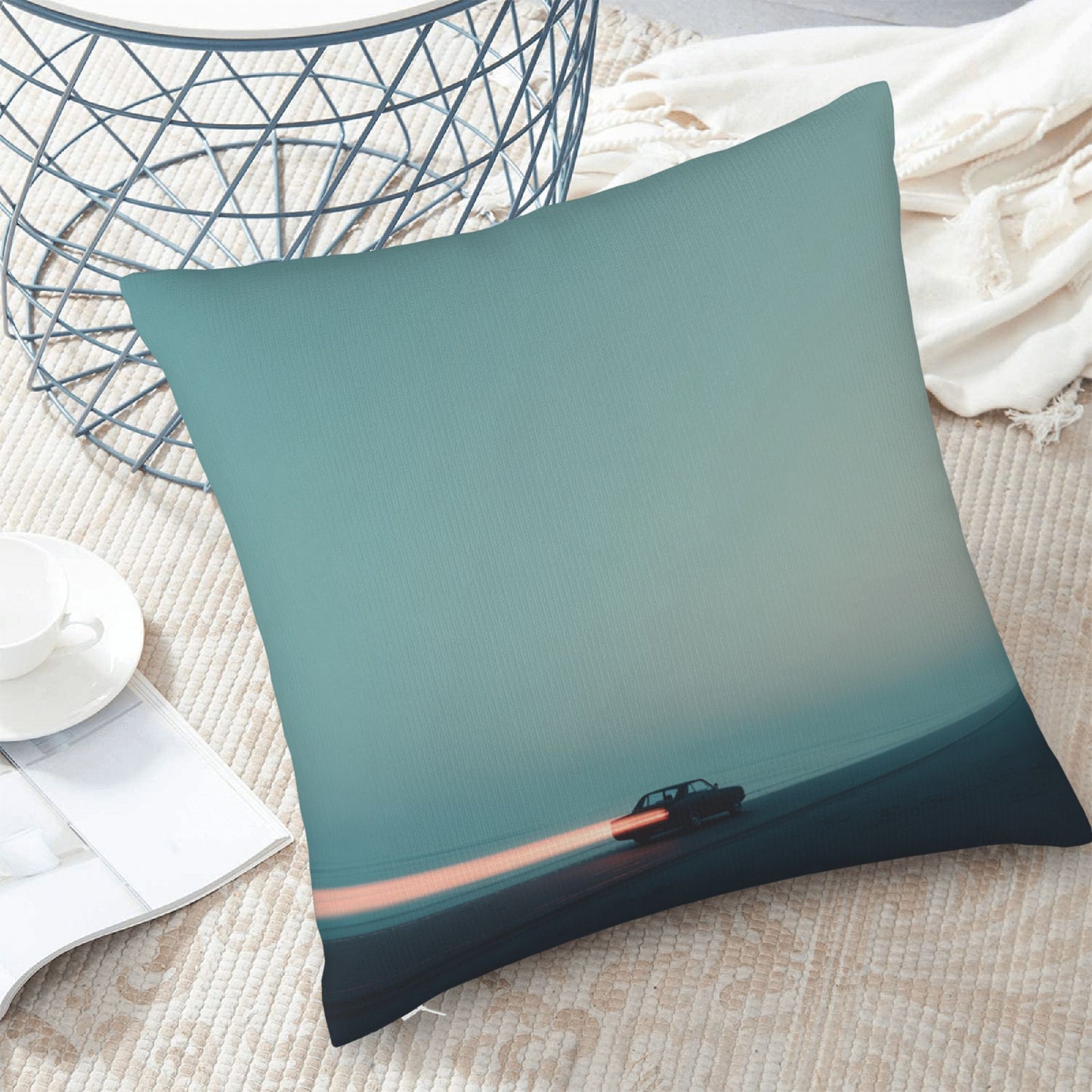 18"x18" Minimalist Sunset Car Journey Pillow Cover – Serene Road Trip Decorative Cushion Case