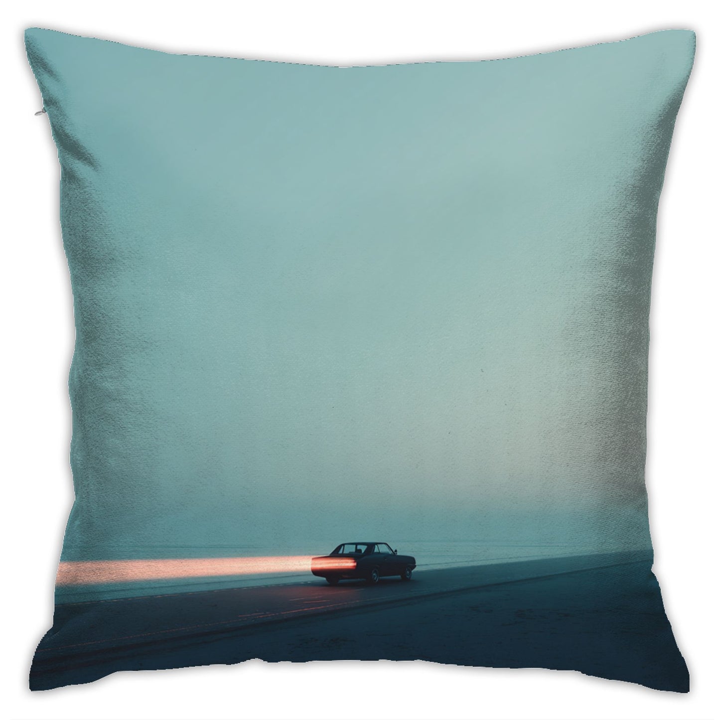 18"x18" Minimalist Sunset Car Journey Pillow Cover – Serene Road Trip Decorative Cushion Case