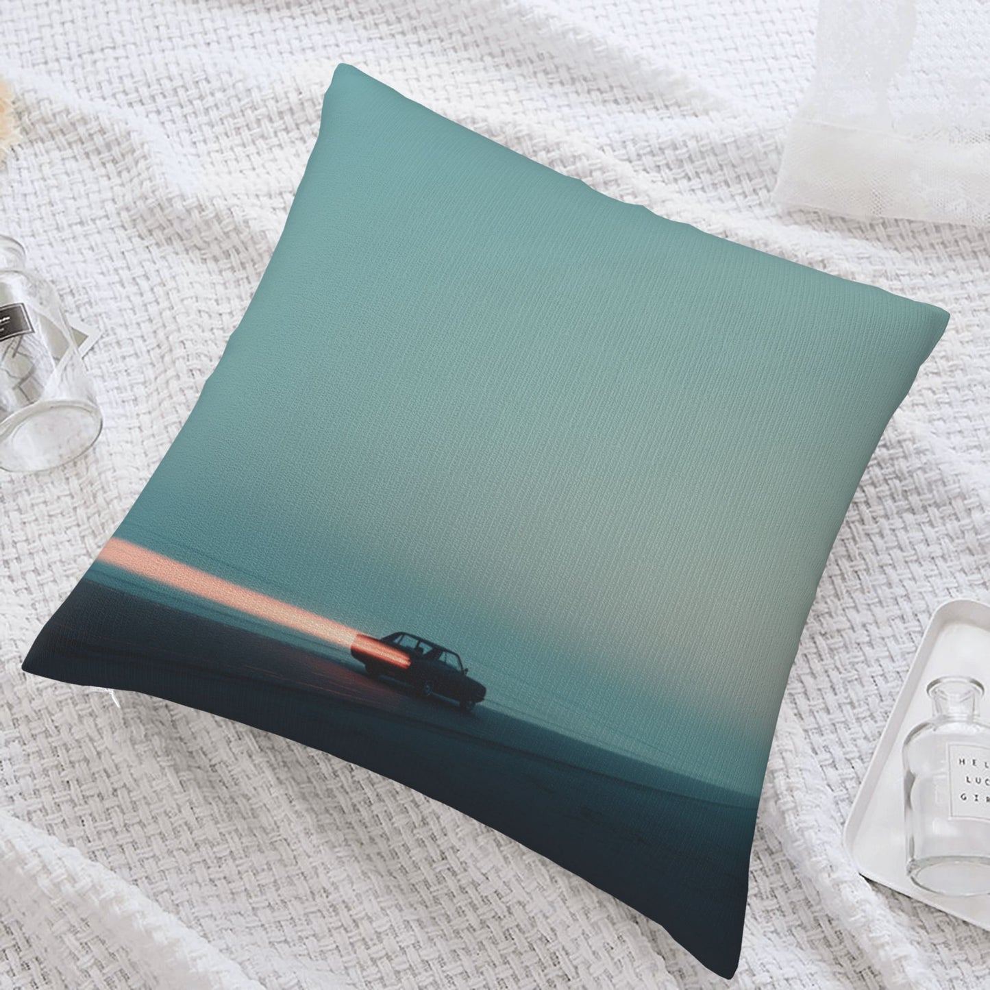 18"x18" Minimalist Sunset Car Journey Pillow Cover – Serene Road Trip Decorative Cushion Case