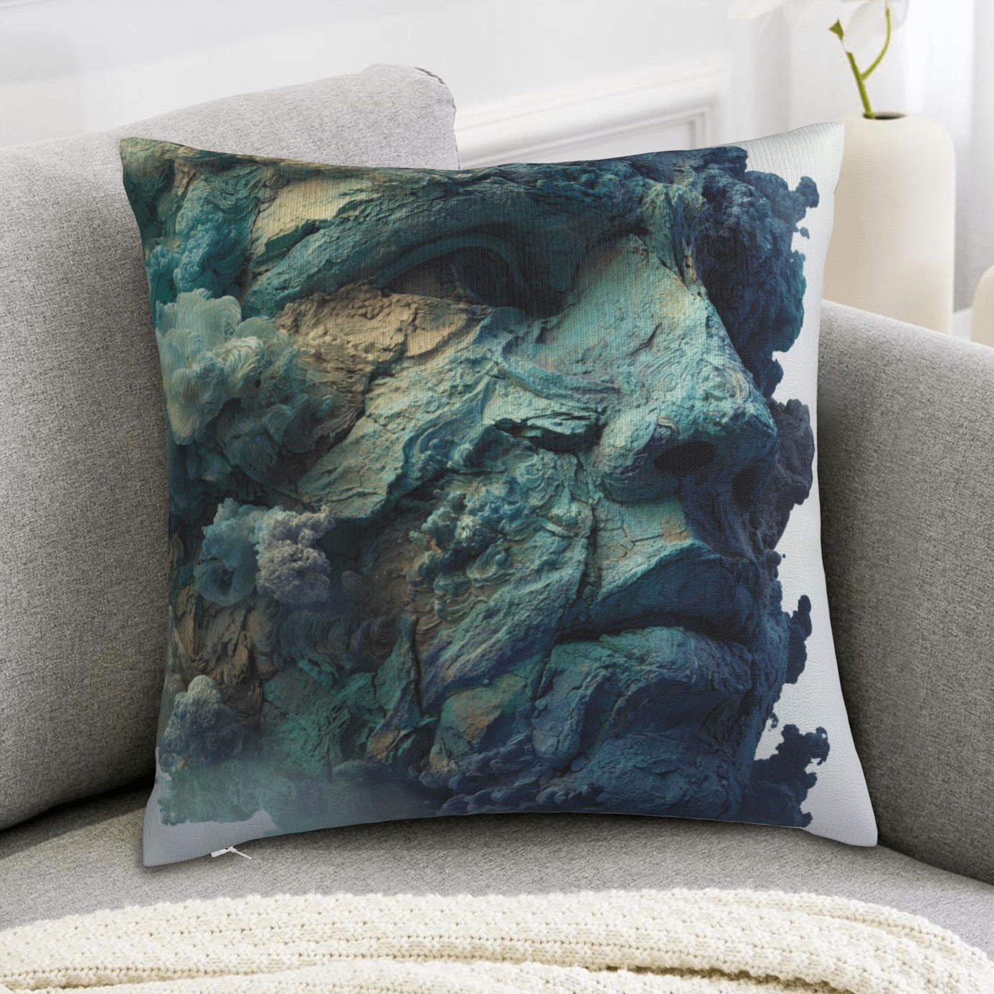 18"x18" Abstract Rock Texture Face Pillow Cover – Artistic Carved Stone Style Decorative Cushion Case