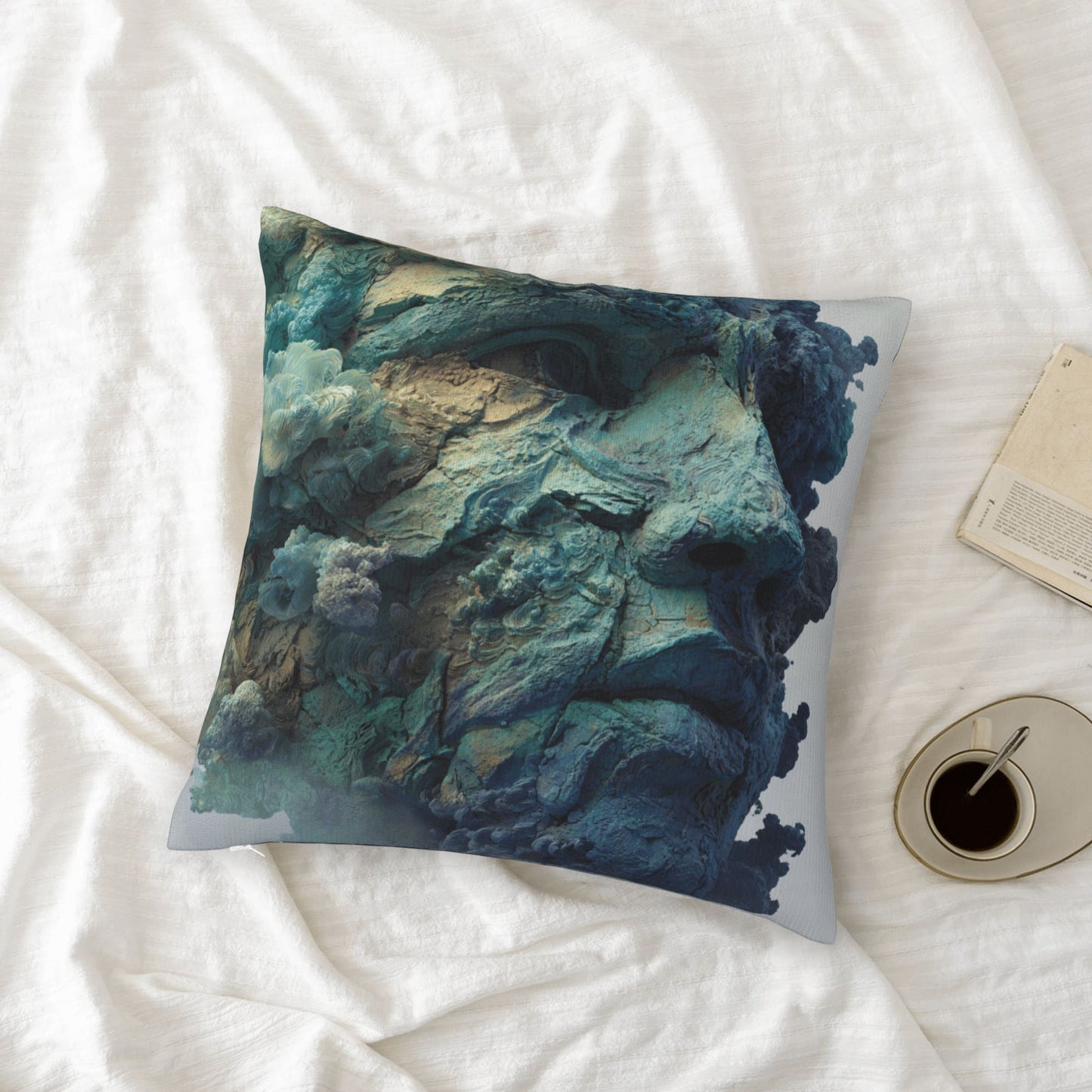 18"x18" Abstract Rock Texture Face Pillow Cover – Artistic Carved Stone Style Decorative Cushion Case