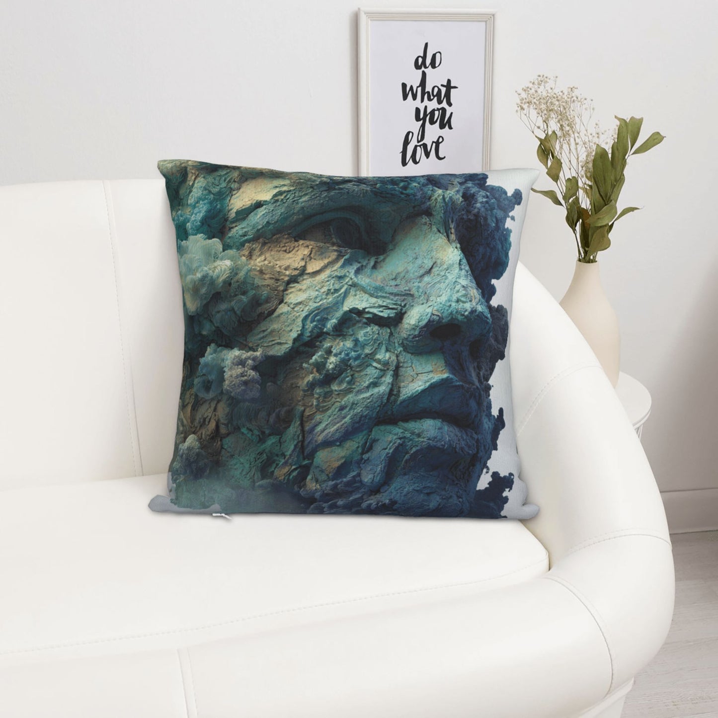 18"x18" Abstract Rock Texture Face Pillow Cover – Artistic Carved Stone Style Decorative Cushion Case