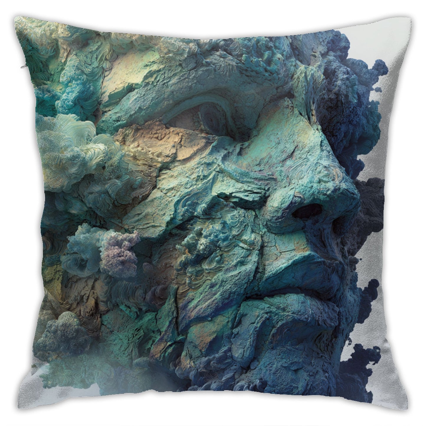 18"x18" Abstract Rock Texture Face Pillow Cover – Artistic Carved Stone Style Decorative Cushion Case