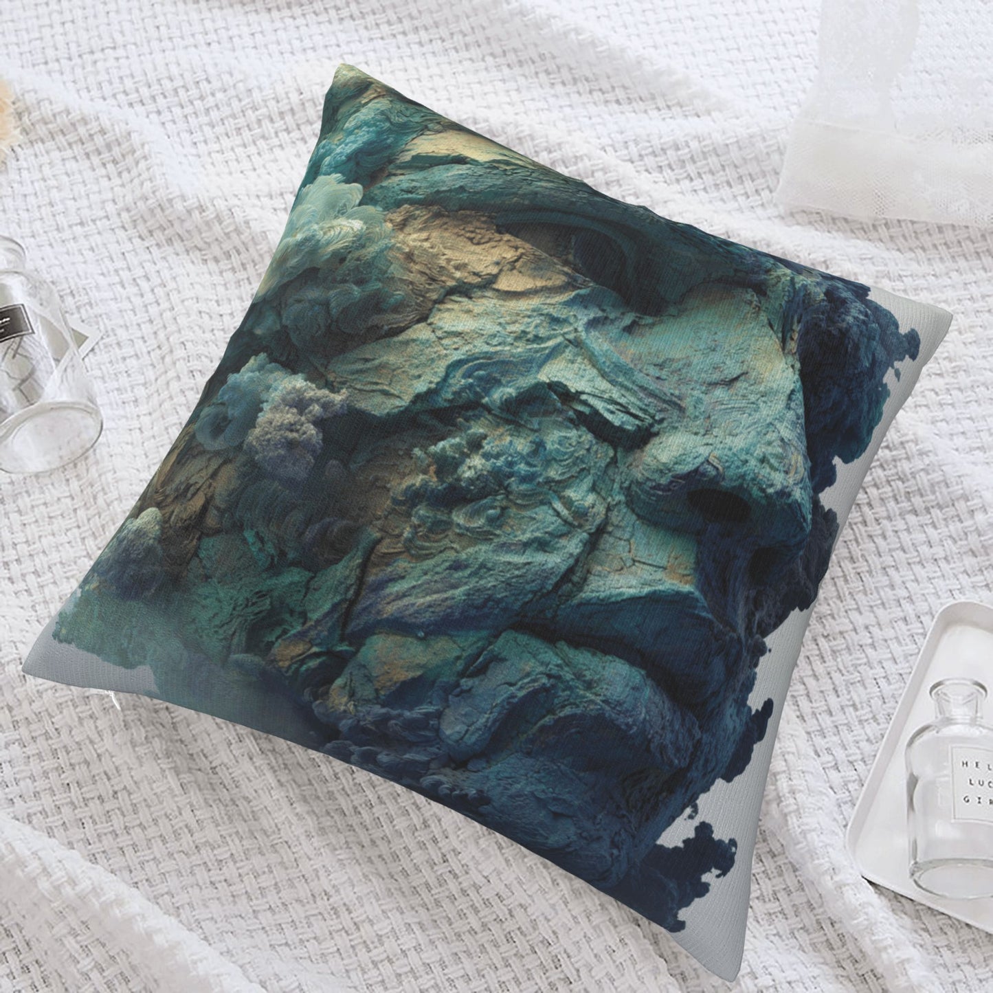 18"x18" Abstract Rock Texture Face Pillow Cover – Artistic Carved Stone Style Decorative Cushion Case